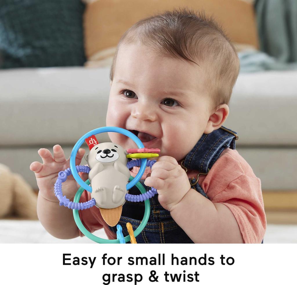 Fisher-Price Squeeze & Shake Chewy Sea Otter Baby Teething Toy Rattle for Ages 3 Months and Up (HJW12)
