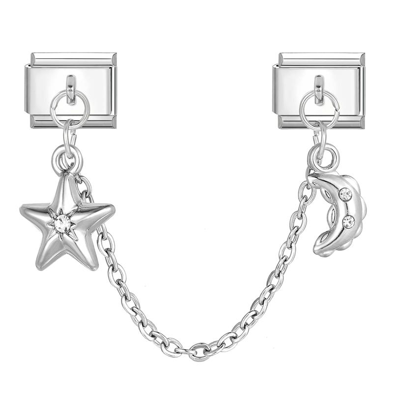 Flowers Moon Star Butterfly Heart Zircon Tassel Chain Italian Charm Links Fit 9mm Bracelet Stainless Steel DIY Jewelry Making