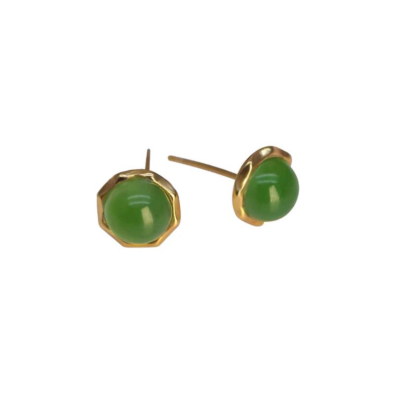 Tichiya S925 Sterling Silver Jade Earrings - Chinese Style Retro with High-End Feel