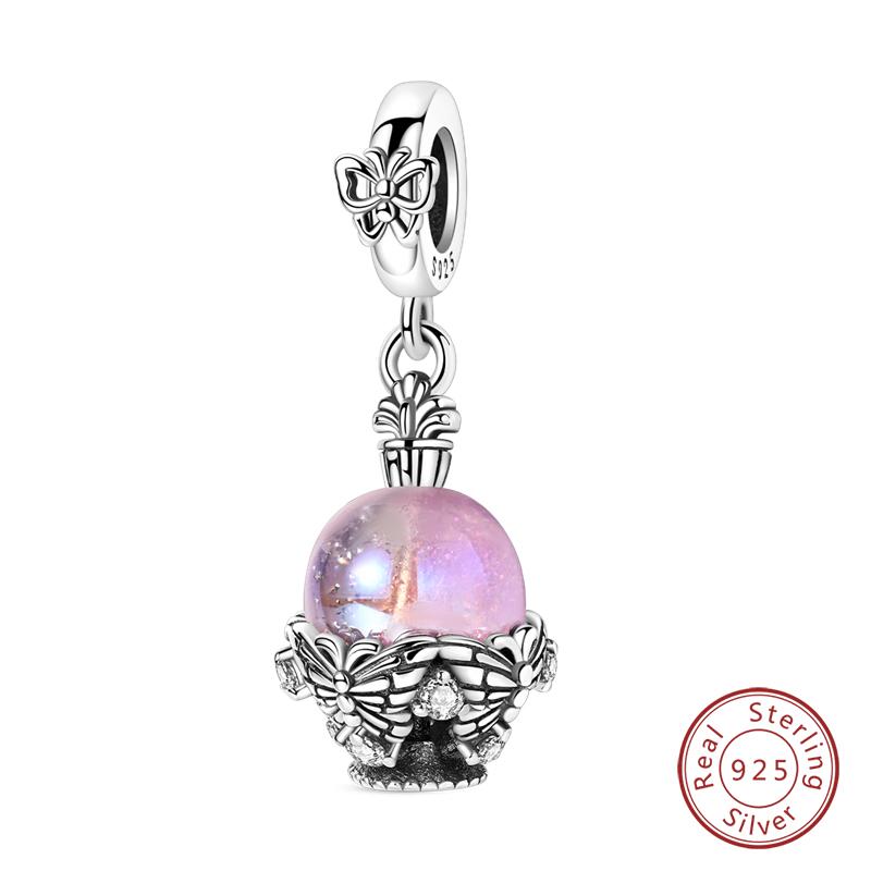 Fit 925 Silver Charms Beads Little Bear Lamb Little Flying Pig Pink Charms For Women DIY Birthday Jewelry Gift
