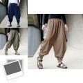 Men Retro Casual Cotton Harem Japanese Trousers With Comfortable Linen Fabric For Stylish Everyday Wear