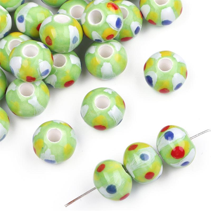 

Цветочная глазурь Фарфоровые Плоские Бусины с Большим Отверстием для Детской DIY Бижутерии 12×9mm, 3.5mm hole, 2 pieces/pack