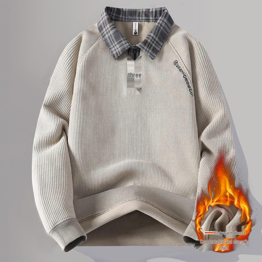 2025 Winter Herren Koreanischer Stil Lässiger Strick-Hoodie mit gefälschtem Zweiteiler-Hemdkragen