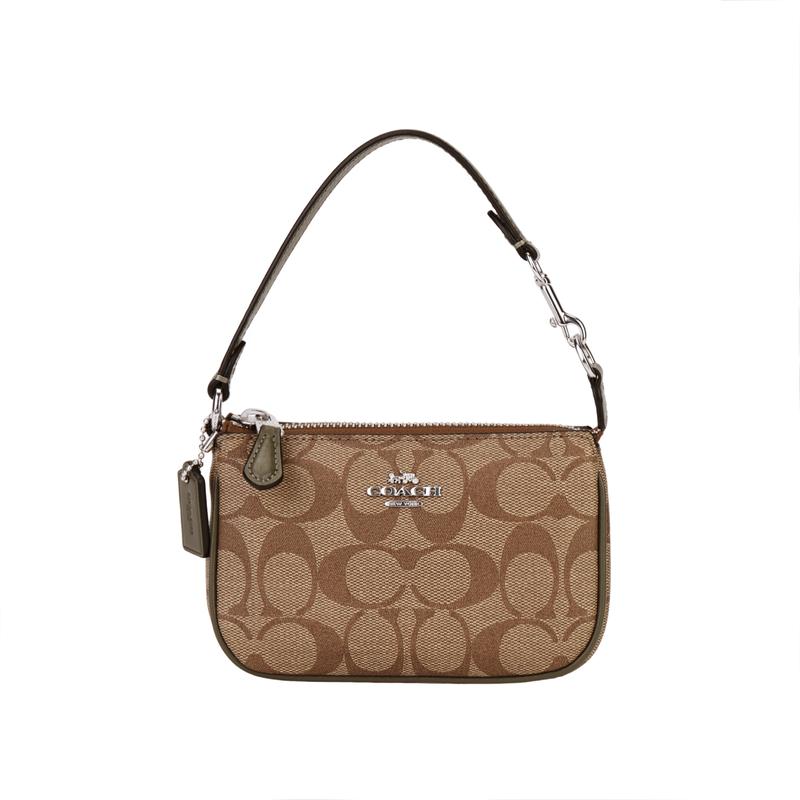 

COACH wallet Nolita 15 classic old flower printed zipper closure, coated canvas and leather, mahjong bag, underarm bag, clutch bag, wallet, small коричневий