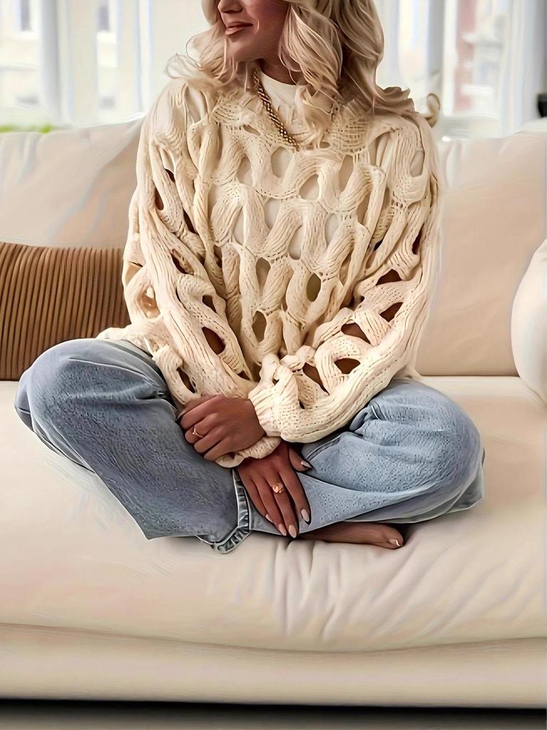 Women's Casual Loose Long Sleeve Sweater for Spring & Summer Beach Vacations