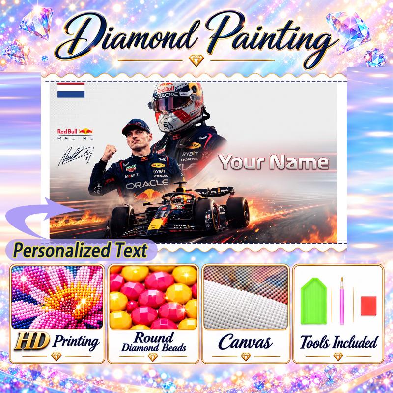 Max Verstappen 5D DIY Malowanie Diamentami Niestandardowe Imię Tekst, Pełne Wiertło Mozaika z Cyrkonii Sztuka Prezent do Domu