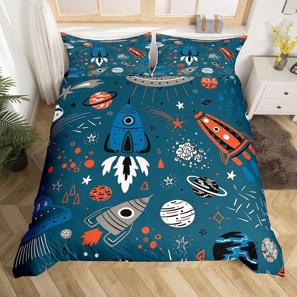 Outer Space Bedding Set, Children Kids Solar System Comforter Cover Universe Planets Duvet Cover Astronomy Milky Way Bedding set