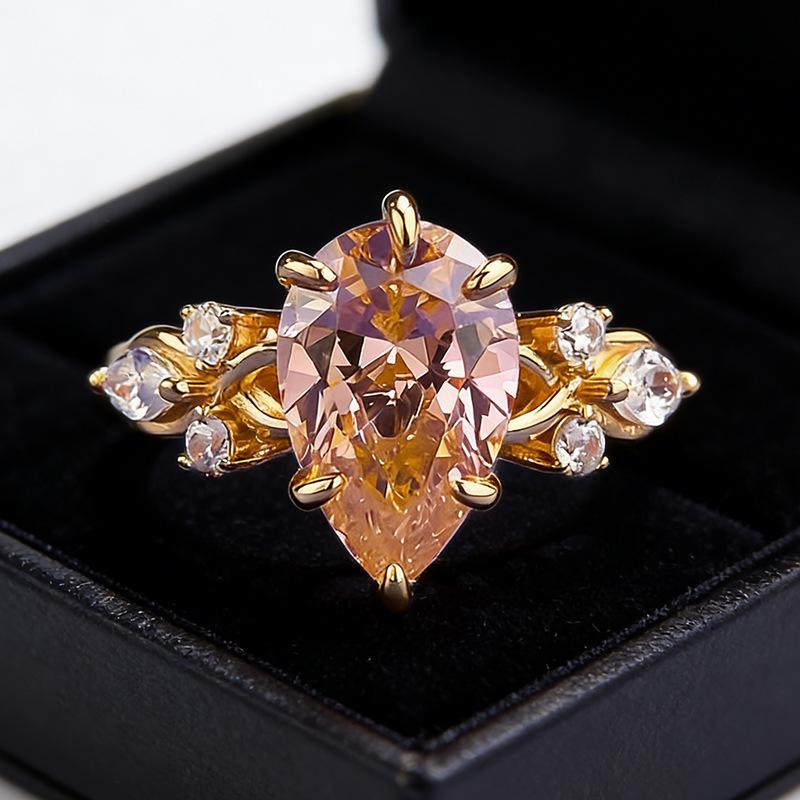 Live Show: S925 Silver Pear-Shaped Padparadscha Ring – Sweet & Fashionable Style Size 6