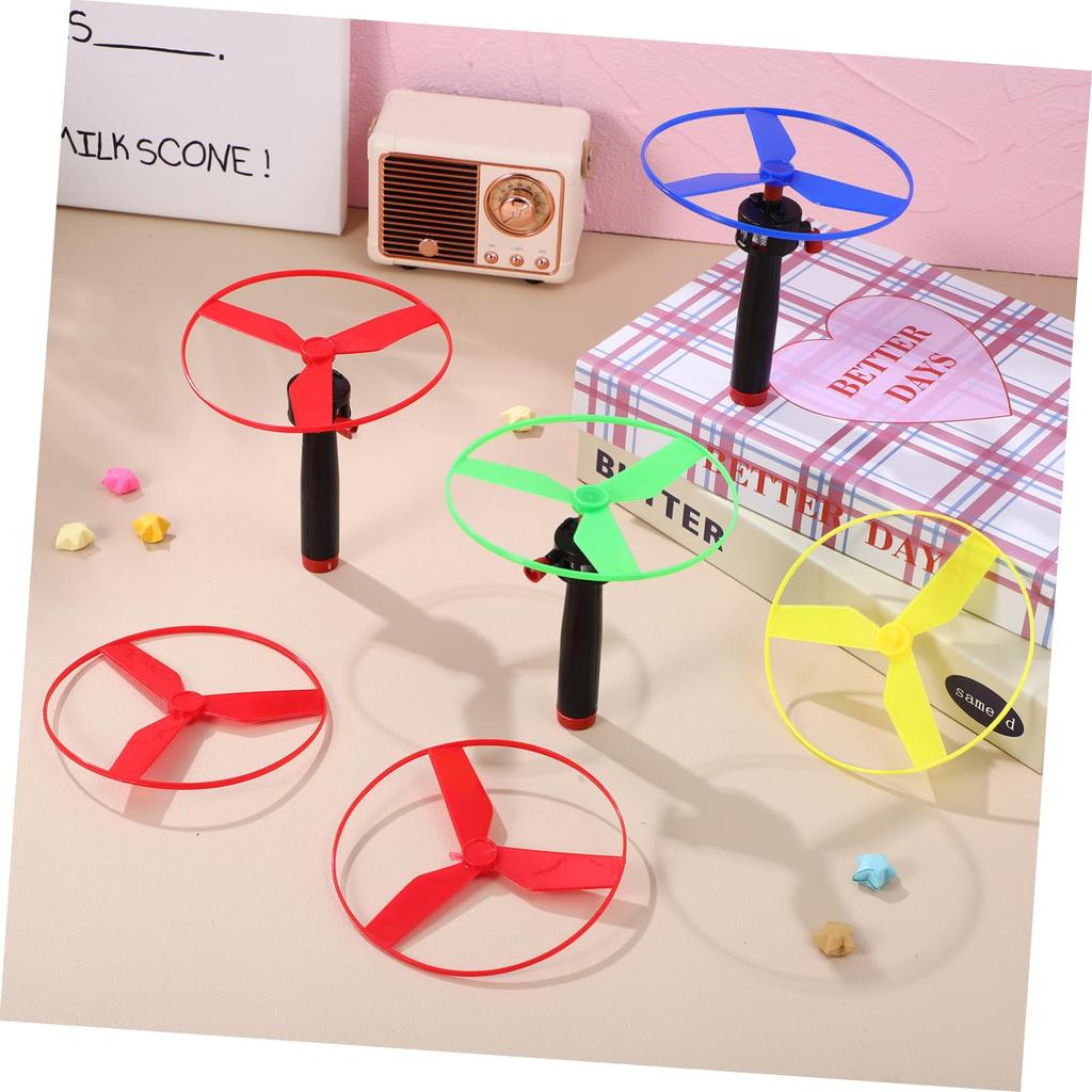 Toyvian Bambusová vážka Létající vrtule Tahací šňůrka Létající hračka Létající talíř UFO Hračka helikoptéra Plastová Lehká Létající helikoptéra Zábava Kempování