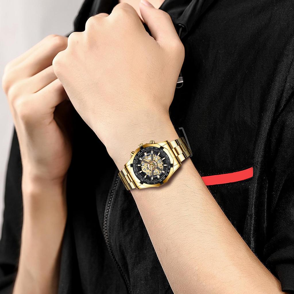 Gold Watch with 3ATM Water Luminous Analog Stainless Stylish Quartz and Gold A Perfect Gift for or Your Boyfriend Men's Calendar, Resistance, Display,