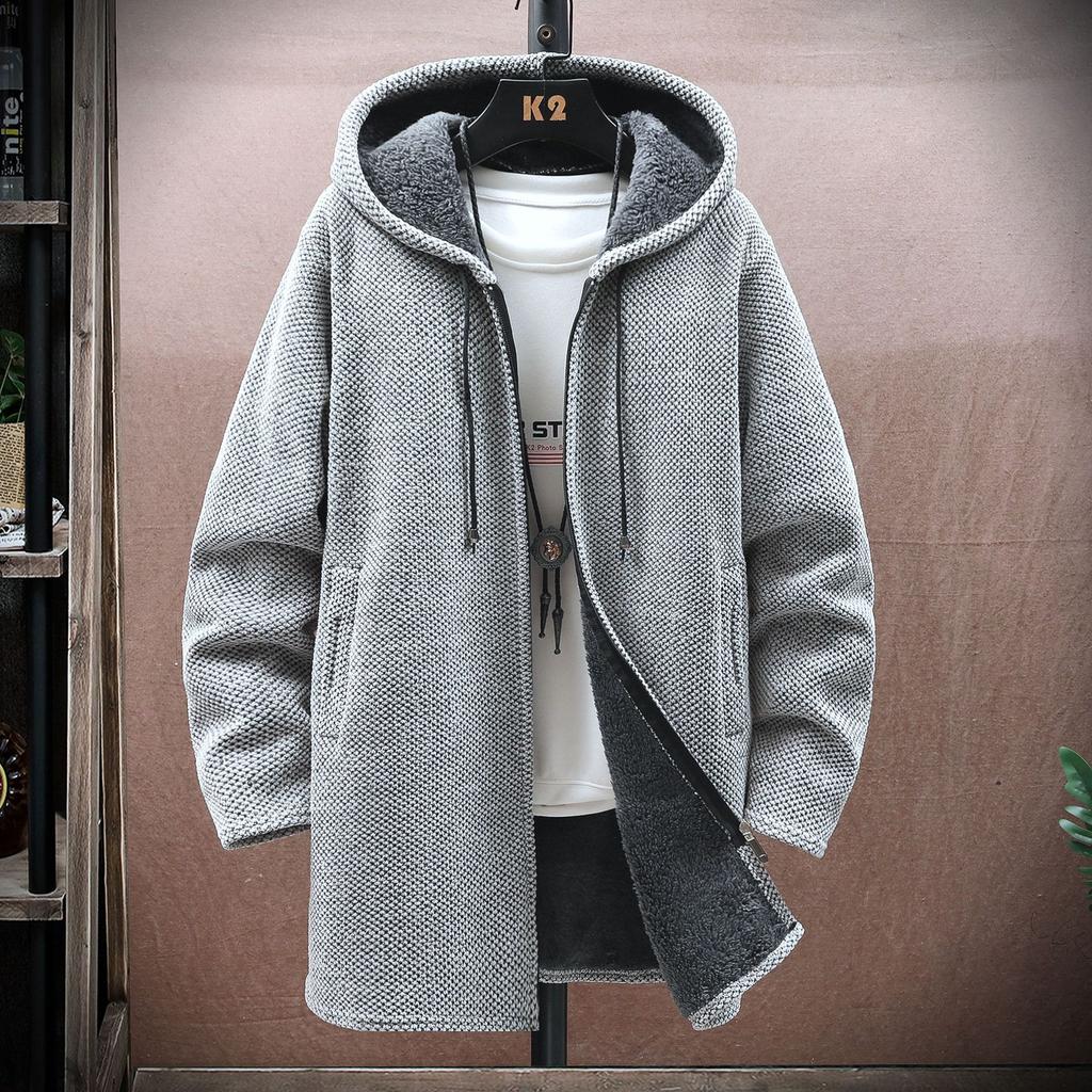 Foreign Trade Men'S Clothing Hooded Medium And Long Chenille Piled Thickened Long-Sleeved Sweater Teen Korean Version Men'S Knitted Sweater