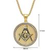 Punk Freimaurer Symbol Anhänger Goldfarbe Edelstahl Zirkonia Freimaurer Rund Halskette Für Männer Vintage Schmuck Männliches Geschenk 2025