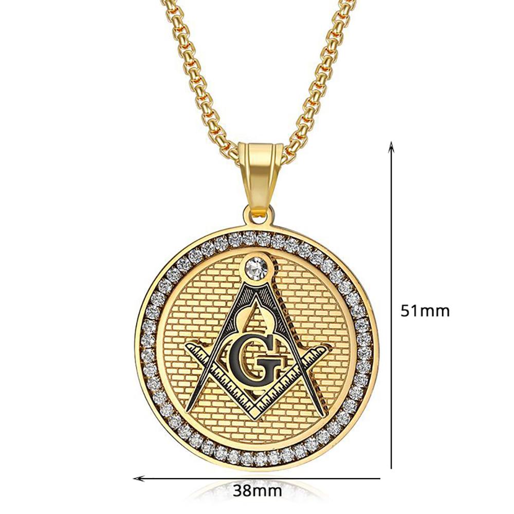 Punk Freimaurer Symbol Anhänger Goldfarbe Edelstahl Zirkonia Freimaurer Rund Halskette Für Männer Vintage Schmuck Männliches Geschenk 2025