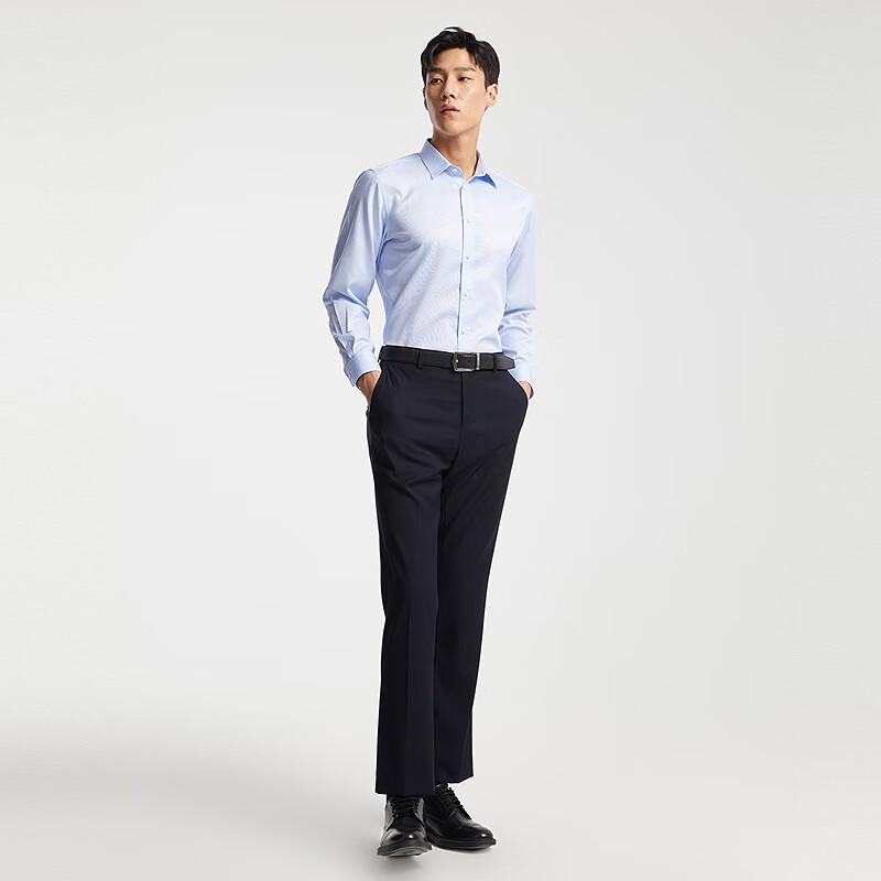 YOUNGOR Men's DP Wrinkle-Free Spring Long-Sleeve Shirt, Business Casual Pure Cotton Striped Shirt, 100163