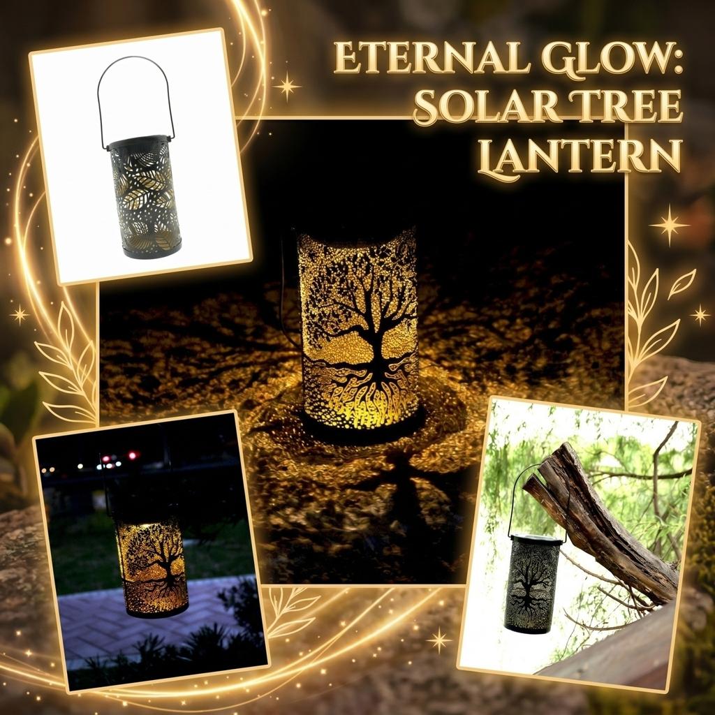 Outdoor Waterproof Garden Lantern with Hollow Tree Pattern Metal Cylinder Hanging Landscape Light for Patio Yard Decoration
