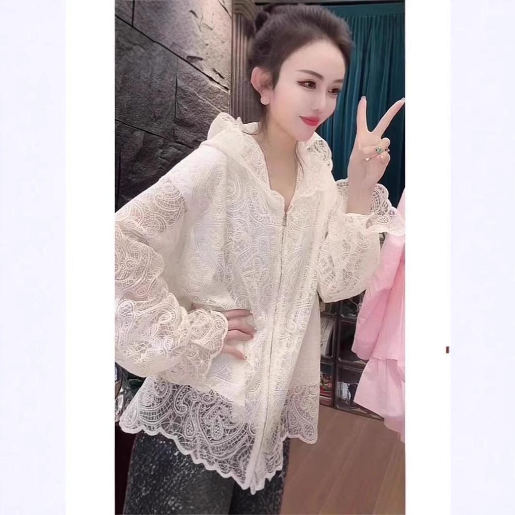 Dámská temperamentní krajková bunda s kapucí - 2025 jaro evropský styl, střední délka, plus size