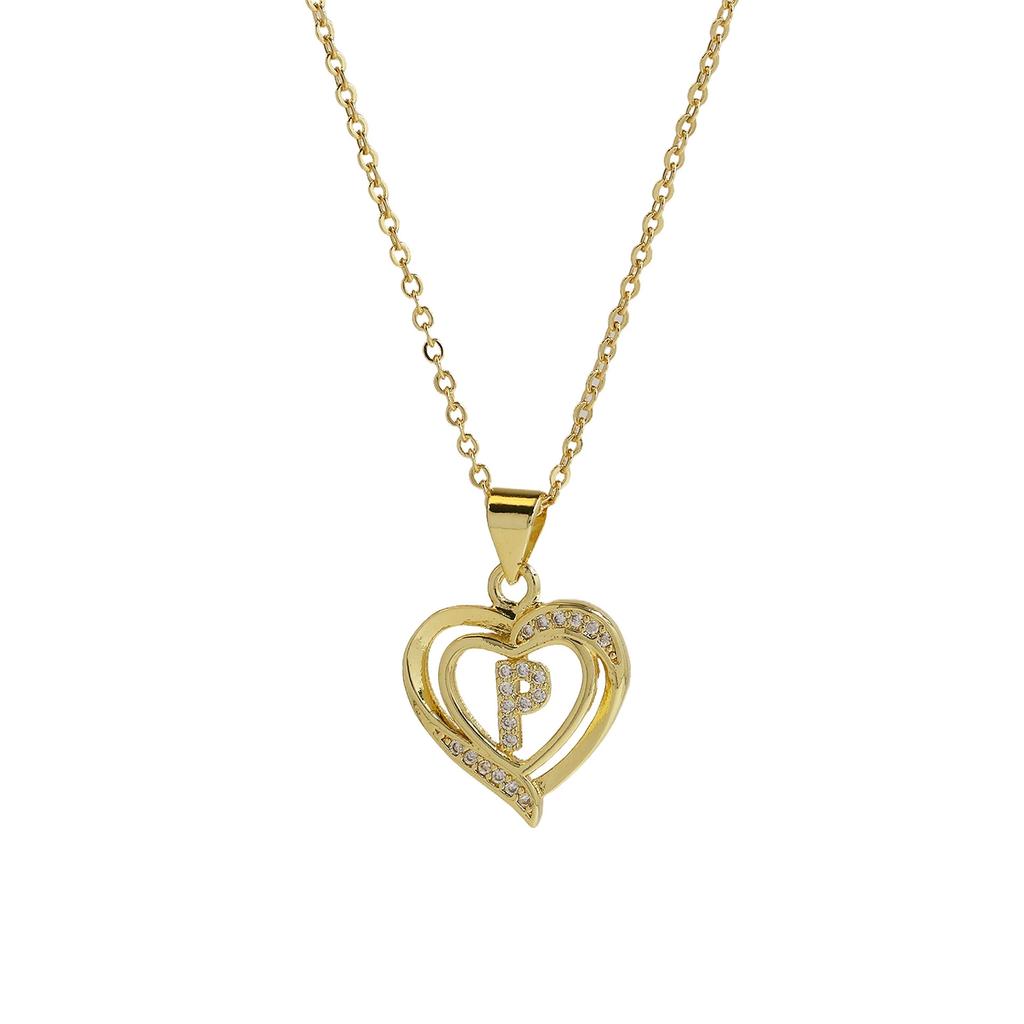 A-Z English Letter Initial Necklace 18K Gold Plated Necklace Micro Setting Zircon Heart Necklace for Women