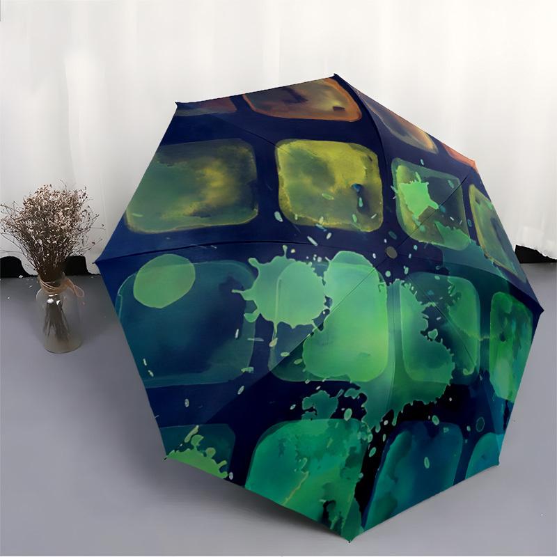 1pc Ice Cubes Abstract Automatic Open/Close Umbrella with Windproof, Functional Design, 8-Rib Sturdy Canopy