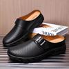 Men's Breathable Leather Slip-On Mules: Closed-Toe, Thick-Sole, Non-Slip Casual Shoes