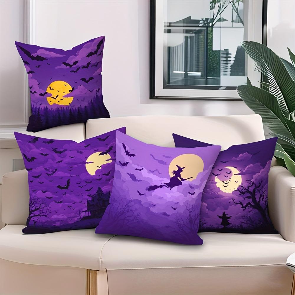 Home Decor Halloween Night: Bats, Moon & Witch Scenes Pattern Cushion Cover Suitable For Sofa Bedroom Car Pillow Cover