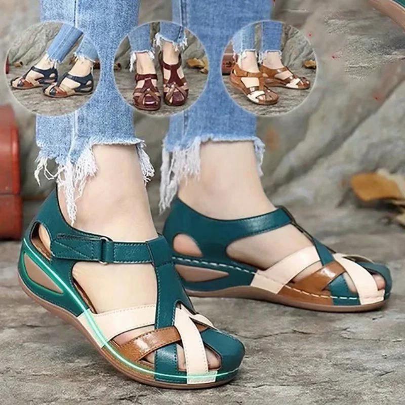 Maogu Freizeit Absatzsandale Damen Sommer Damen Runde Spitze Vintage Damen Plateau Keilsandalen Nähen Damenschuhe 2026 Trend