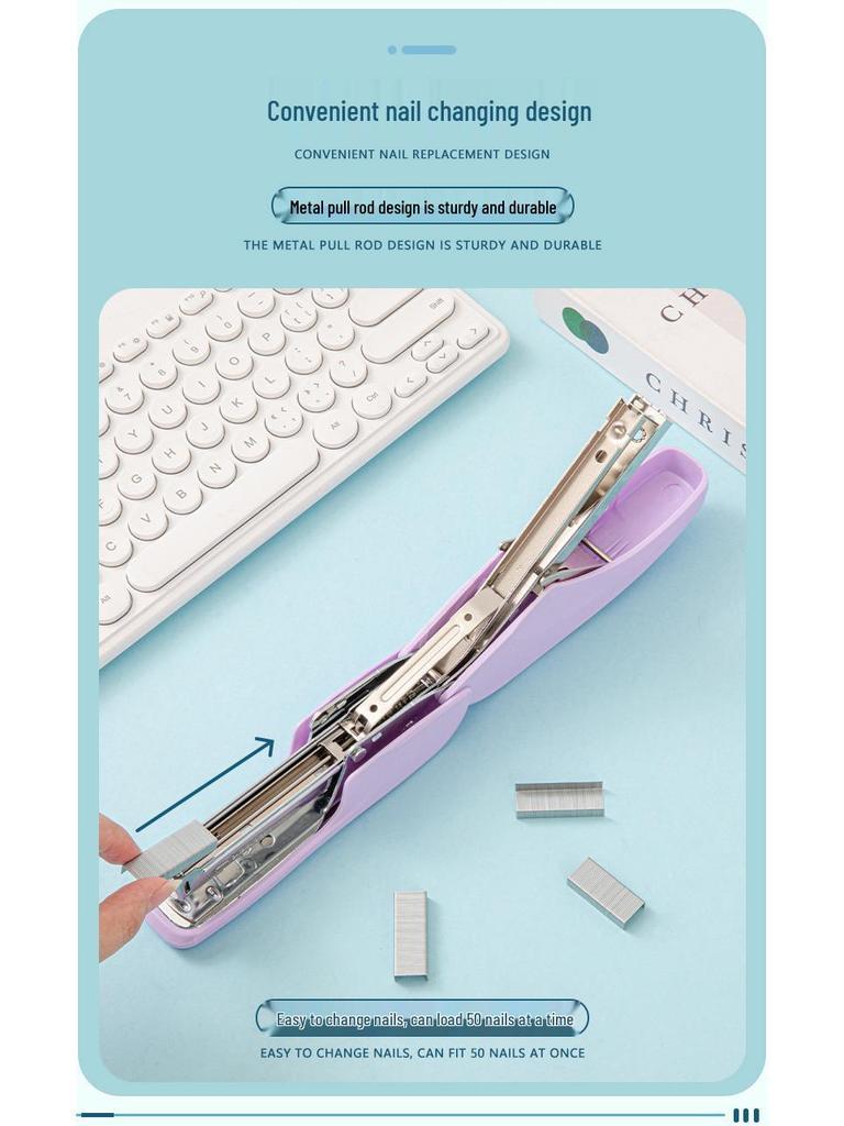 Medium-Size Effort-Saving Mini No. 10 Stapler, Macaron Color, Binds 20 Pages, Suitable for 24/6 Staples.