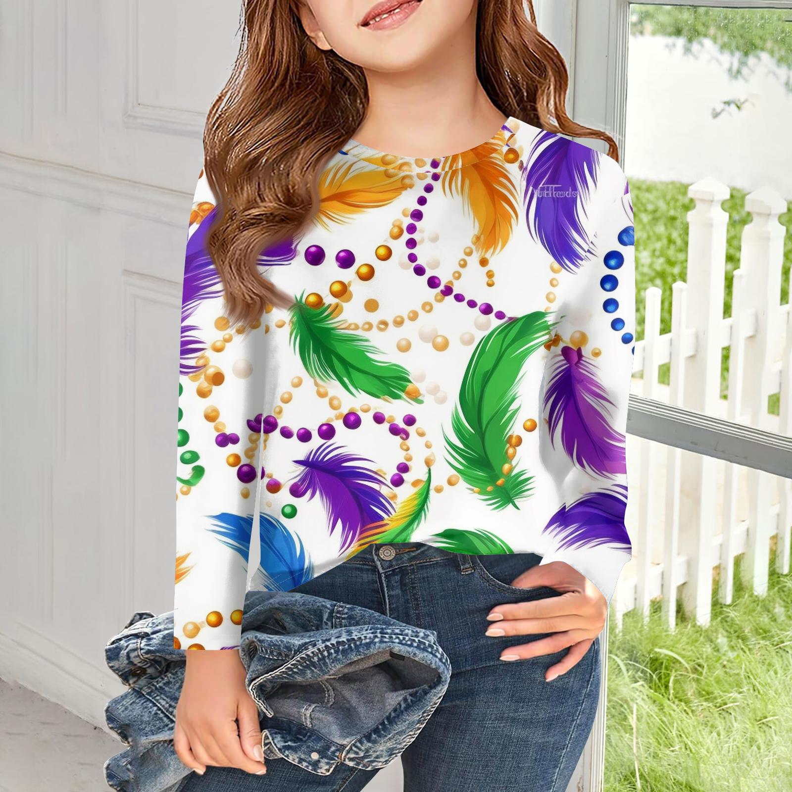 

Girls Long Sleeve T Shirts Kids Fall Tops Crewneck Printed Basic Tees 160