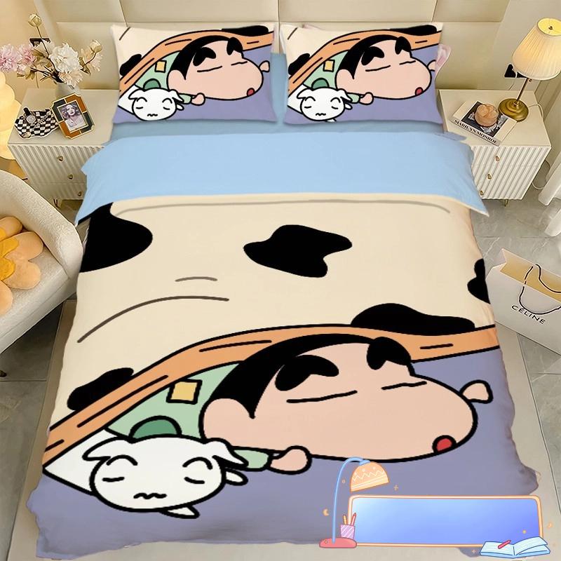 Boy Girl Crayon Shin-chan Bedding Set Pillowcase 2/3/pcs Shin-chan Duvet Cover Adult Children Gift Single Double Large Size