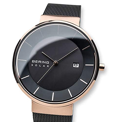 BERING Solar Black x Rose Gold Stainless Steel Mesh Strap Sapphire Glass Genuine Imported Product 3 Year Warranty Scratch Resistant Break Resistant