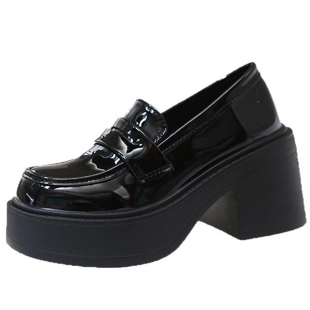 British style platform single shoes square heel high heel small leather shoes women's spring and autumn with skirt retro heightening thick heel loafer