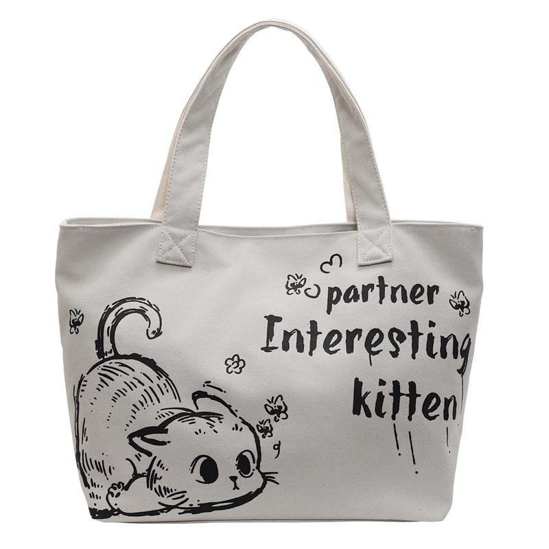 Casual Large-capacity Canvas Tote Bag Women's New Fashion Going Out Portable Shopping Bag Commuter Shoulder Bag