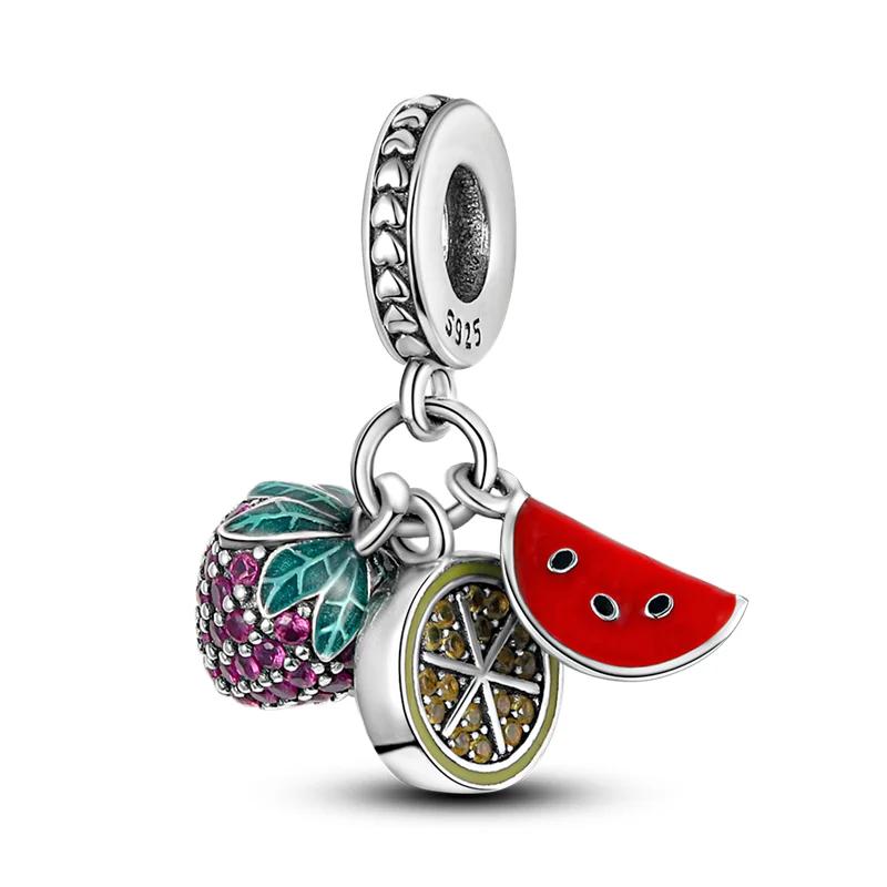 925  Silver Fruit Charms Pendant Blueberry Watermelon Cherry Strawberry Banana Pineapple Necklace Bracelet Jewellery