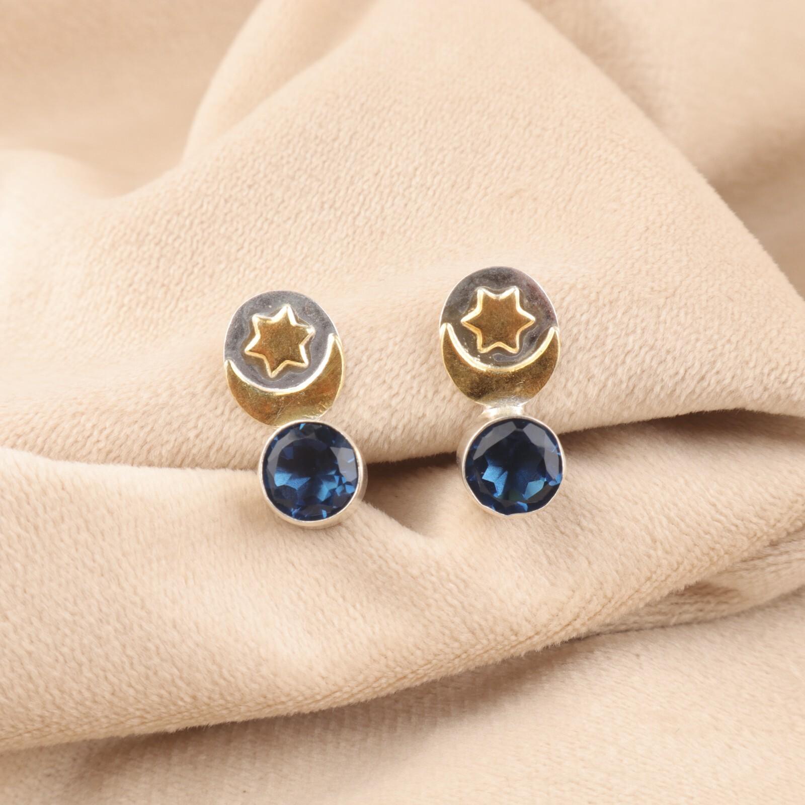 

Редкий лондонский голубой топаз, драгоценный камень, ювелирные изделия из стерлингового серебра 925 пробы, серьги-пусеты, 0,8 дюйма EE-141-3