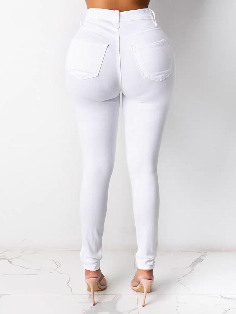 Letnie Retro Casual Dżinsy z Wysokim Stanem Kobiety Vintage Guziki Kieszenie Denim Spodnie Ołówkowe Moda Damska Szykowna Slim Streetwear Prane Spodnie