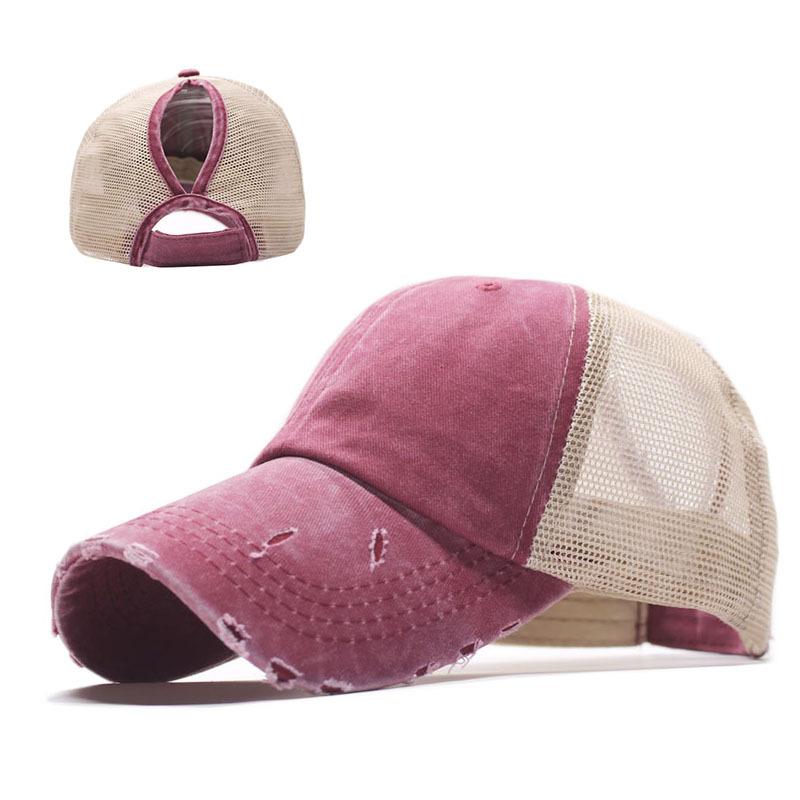 Ponytail Baseball Cap Worn Washed Mesh Cap Cap Women's European and American Hat