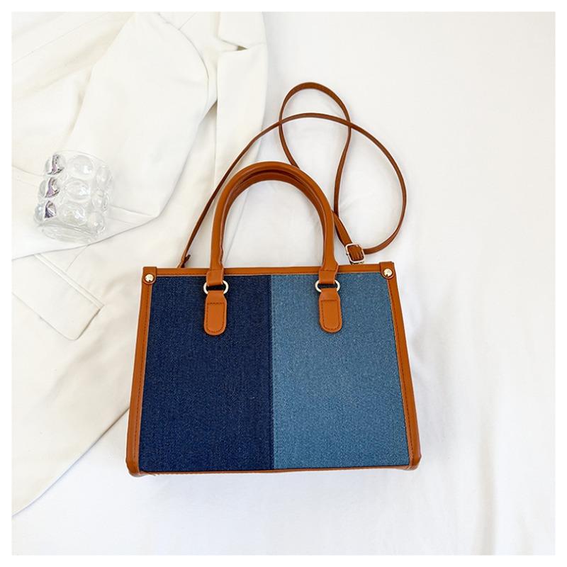 Denim bag women s autumn versatile 2 new trendy casual shoulder messenger bag contrasting handbag tote bag