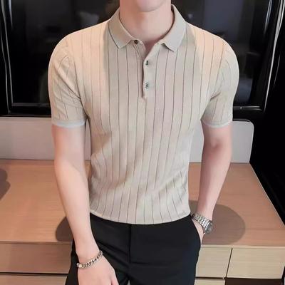 Men'S Polo Shirt Short-Sleeved Business Light Ripe Thin Trendy High-End Slim-Fitting Half-Sleeved Lapel Knitted Men'S T-Shirt