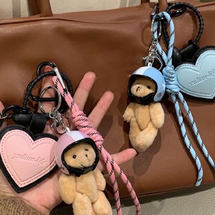 Heart Keying Creative Car Key Chain Lovely Bear Keychain Bag Charm Phone Keychain Woven Rope Pendant Bag Decorations