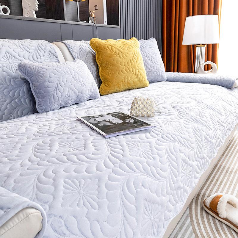 Sofa Cushion Winter Thickened Short Plush Non-Slip Leather Cushion Flannel Winter Style Sets Cover Cloth