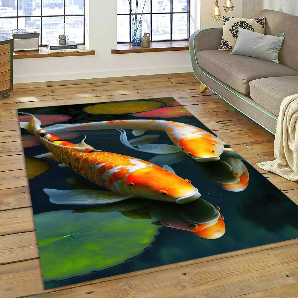 שטיח מצויר דגי קוי יין יאנג טבעיים לבית, לסלון, לחדר השינה, לספה, שטיחון כניסה, קישוט, שטיח אזור לילדים, מחצלת מונעת החלקה