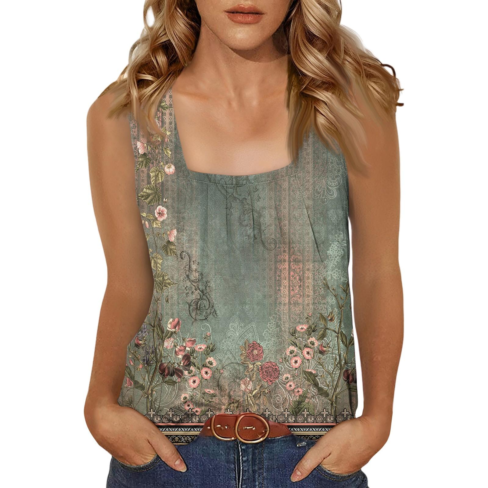 

Женская повседневная мода темперамент элегантный квадратный вырез диапазон цветочный принт топ S