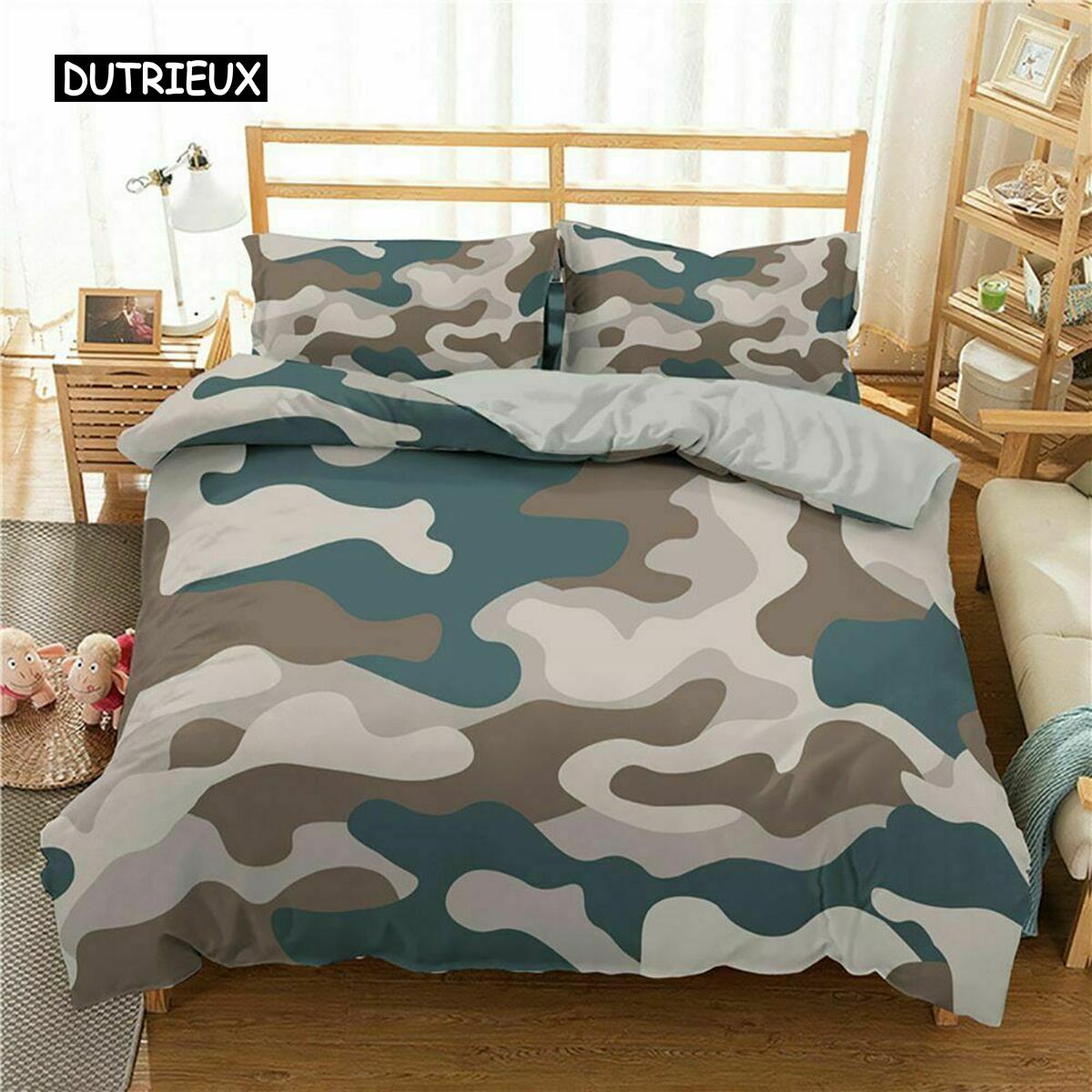 Dekbedovertrekset met camouflagepatroon Microvezel Klassieke kledingstijl Maskerende camouflageprint Quilt-/Dekbedovertrek Woondecoratie AU Single(140x210cm)