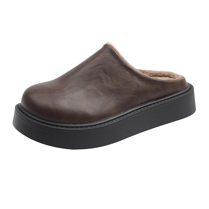 Waterproof Baotou Slippers Winter New Round Toe Deep Mouth Platform Sole Wool Thickened Cotton Shoes 35 коричневый 2670₽