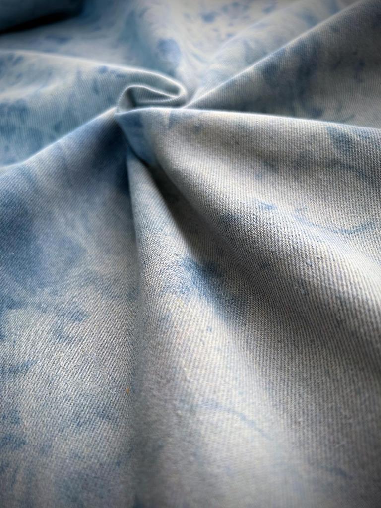 Unevenly Dyed Denim Cotton Unevenly Denim Handmade Fabric, Thin, Fabric, Scraps, Dyed, Bleached, Fabric, Crafts, Remake, (Middle Sky, 2m)