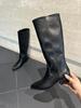 2025 new pointed cowboy boots, thick-heeled knight boots, straight to the knee, fashionable and simple black boots