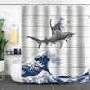 Waterproof Curtain With Mildewproof Shower Sea Wave Dinosaur Whale And Cat Print