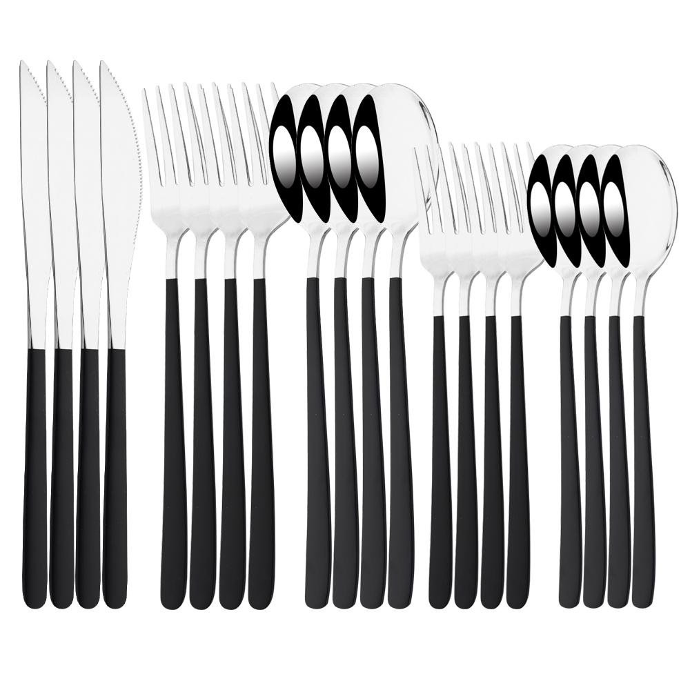 20Pcs Pink Silver Dinnerware Set Knife Dessert Fork Spoon Flatware Cutlery Set 304 Stainless Steel Silverware Tableware Kitchen