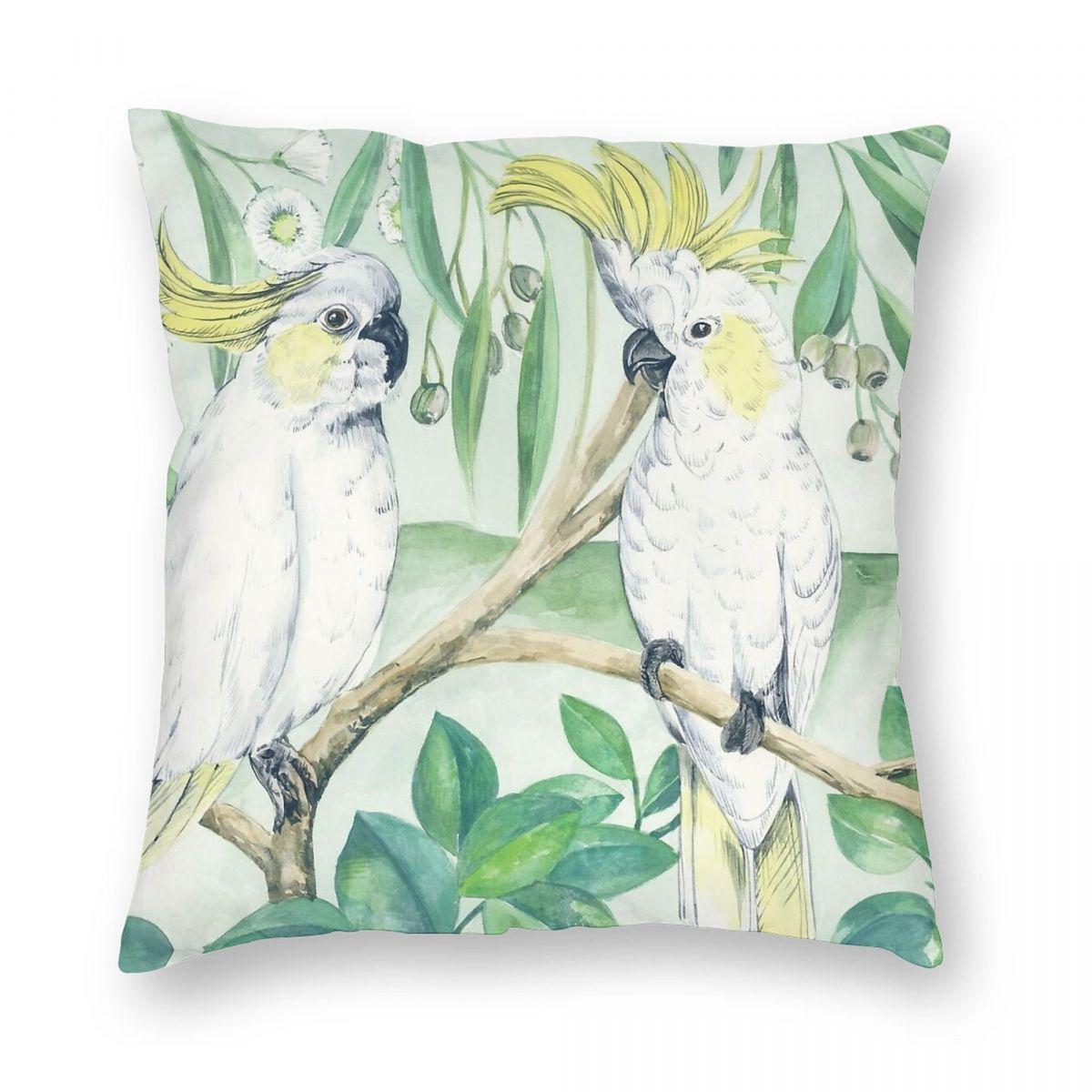 Saffron Cockatoos Square Pillowcase Polyester Linen Velvet Printed Zip Decor Home Cushion Cover 30x30cm