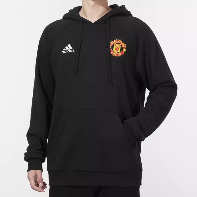 Adidas Manchester United Gesticktes Logo Fußball Hoodie Herren Oberteile Schwarz GR3909