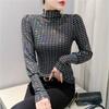 New Winter Heavy Industry Sequins Versatile Long-sleeved Base Shirt Top for Women Slim Pullover T-shirt